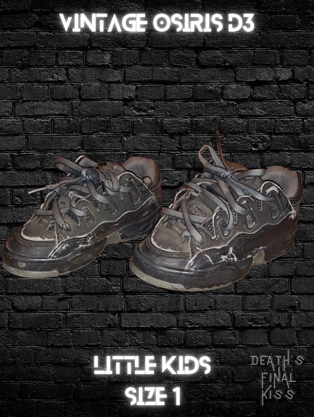 RARE OG Osiris D3 Little Kids Sz 1 Skateboard Shoes Black Grey Vintage Y2K Punk